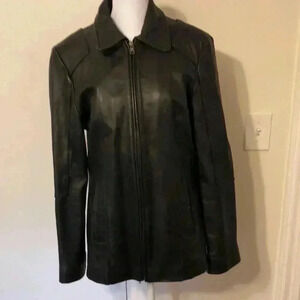 IZOD leather coat with zipper front.
